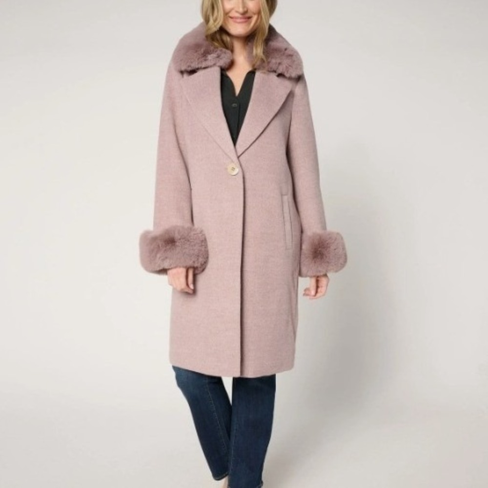 Thread Collective Coat Womens XL Mauve Jacket Faux Fur Trimmed Removable A658026
